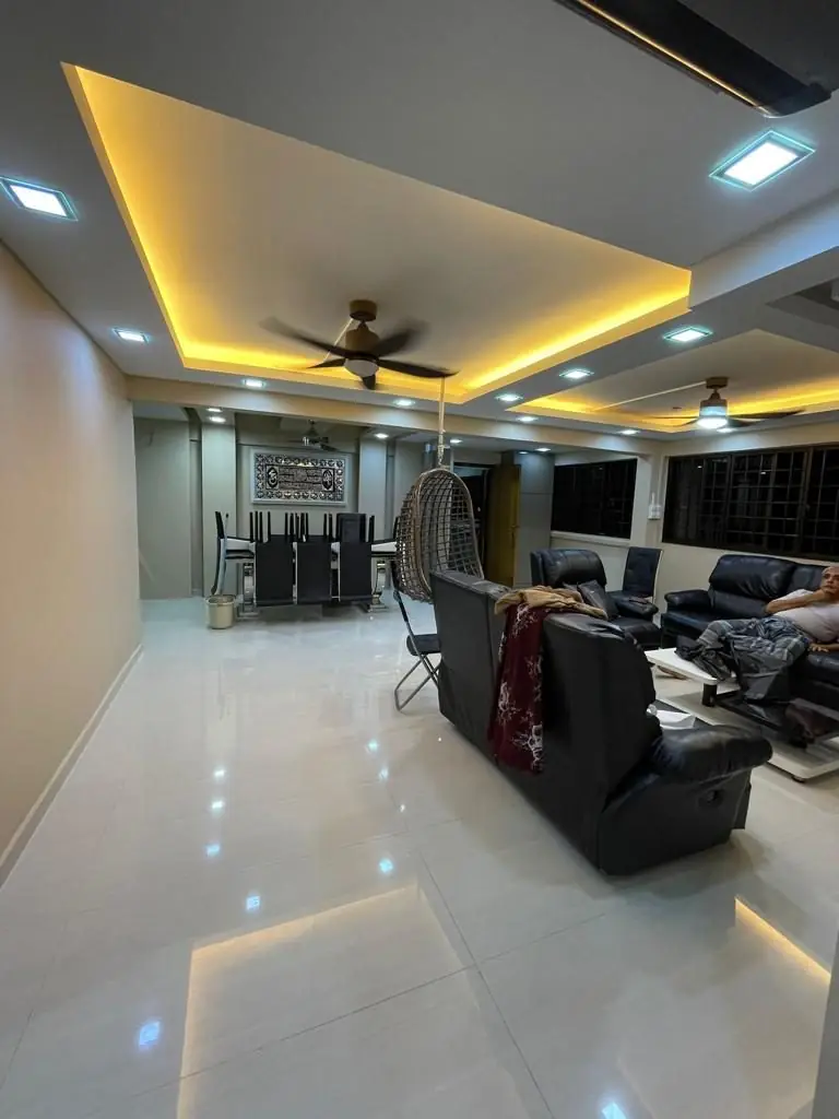 A cleaned living room with a polished marble floor, by OCD